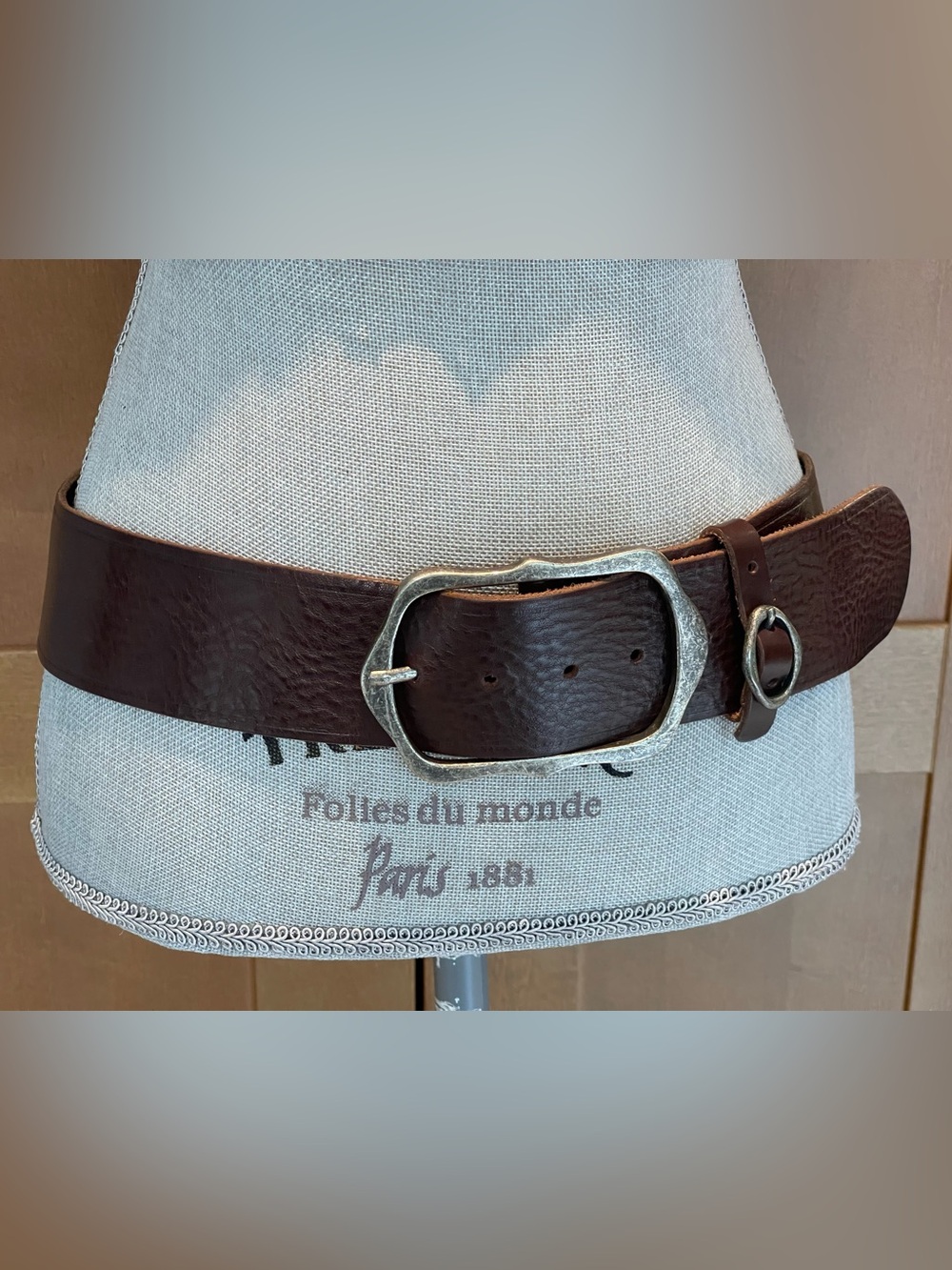 Million Wishes Italy Dark Brown Wide Leather Belt & Antiqued Silver Buckle, L/XL